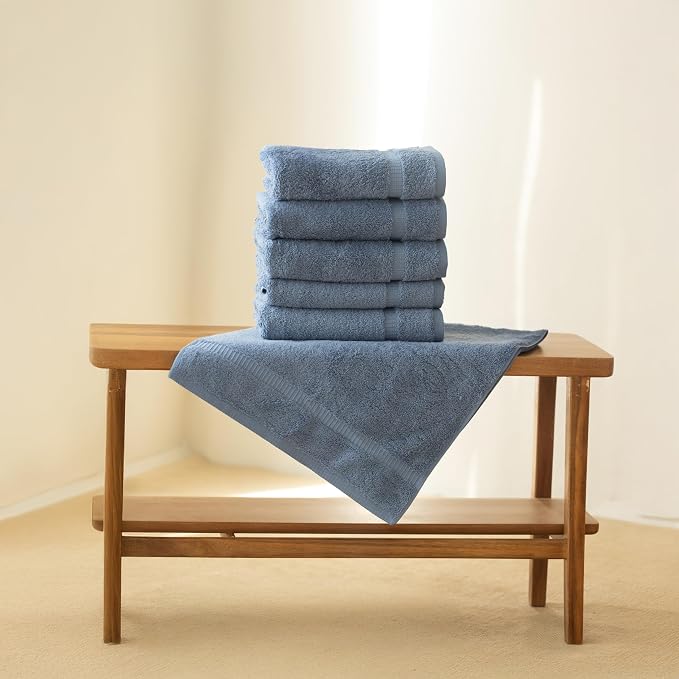 SALBAKOS 6-Piece 100% Turkish Cotton Hand Towels, 16x30 inch, Blue | Large Size Thick Super Soft Highly Absorbent, Versatile Hair Face & Hand Drying Towel, Premium Hotel Quality Made in Turkey