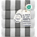 Chakir Turkish Linens Premium Quality 100% Cotton Turkish Cabana Thick Stripe Pool Beach Towels 4-Pack (Gray, 30x60 Inch)