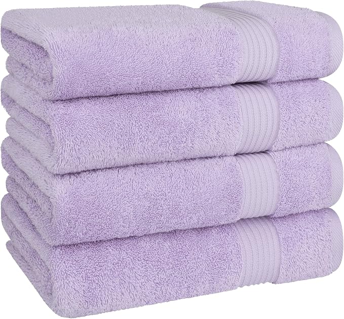 Cotton Paradise 100% Cotton Turkish Towel Set, Soft Absorbent Quick Dry, 4 Piece Bath Towel Set, Lilac