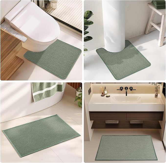 TYUU Small Bathroom Rugs Non Slip Washable Bath Rugs Super Absorbent Bathroom Rug Thin Quick Dry Low Pile Bath Mats, Sage Green 12"x12"