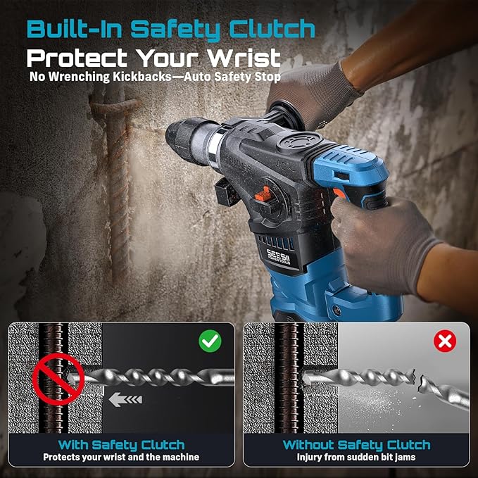 Seesii Heavy Duty Rotary Hammer: 13 Amp 1-1/4" SDS-Plus Demolition Hammer Drill for Concrete, Brick & Stone, 6J Power with 4 Functions, Safety Clutch & Reduced Vibration, with Drill Bits and Chisels