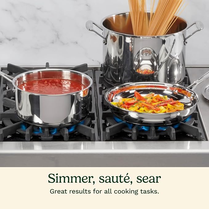 Cuisinart 7-Piece Stainless Steel Pots and Pans Set, Cookware Set Compatible with Induction, Electric, Gas Cooktops, Aluminum Core for Quick Even Heat, Cool Grip Handles, Dishwasher Safe, Oven Safe | Dishwasher-safe pots and pans set with oven/inductio...