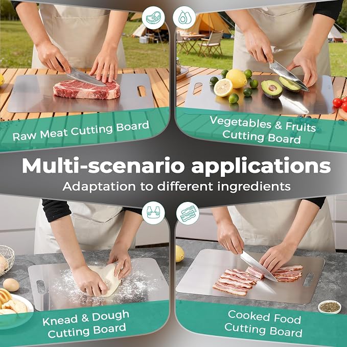 Katori Titanium Cutting Board - Upgraded 100% Pure Titanium Cutting Boards for Kitchen Non Toxic, Double Sided Food Grade Hygiene Non Moldy Dishwasher Safe Meat Fruit Metal Board (2PC 11 * 15.5 Inch)