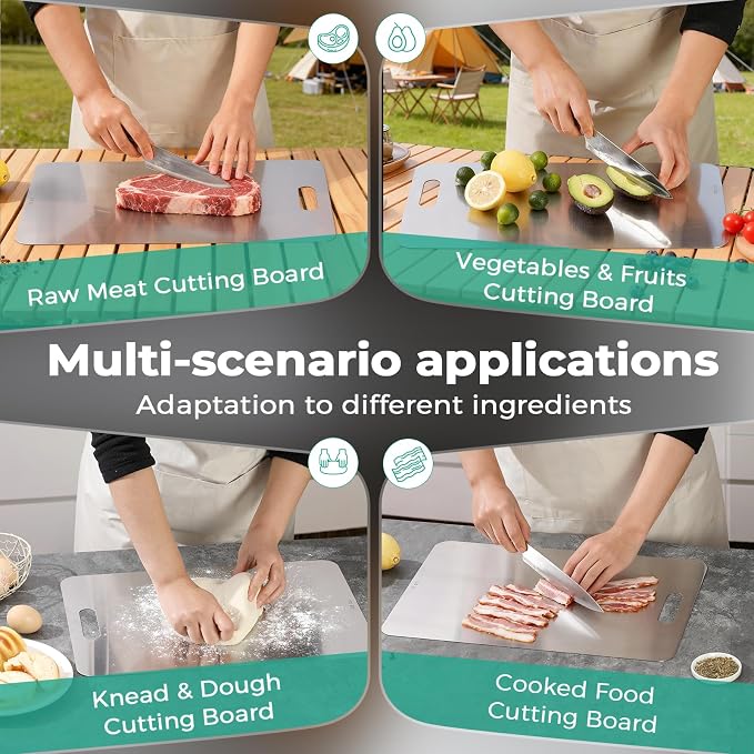 Katori Titanium Cutting Board - Upgraded 100% Pure Titanium Cutting Boards for Kitchen Non Toxic, Double Sided Food Grade Hygiene Non Moldy Dishwasher Safe Meat Fruit Metal Board (1PC 11 * 15.5 Inch)