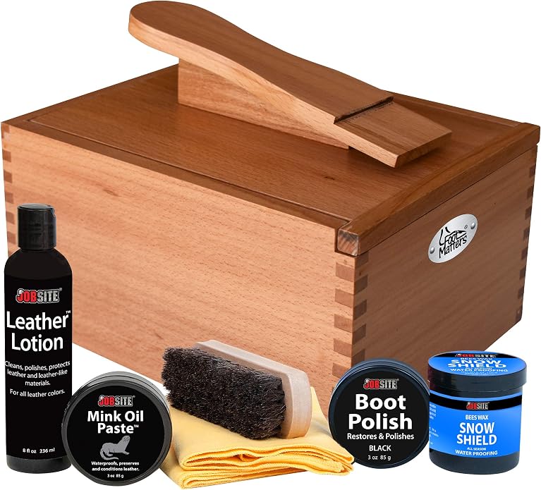 FOOTMATTERS Shoe Shine Valet Box - Hardwood Boot & Shoe Care