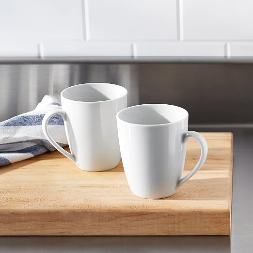 Amazon Basics Porcelain Heat Resistant Coffee Mugs, Microwave and Oven Safe, 12 oz, White, 12 Count