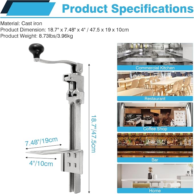 IRONWALLS Commercial Can Opener for Restaurant, 19”/48cm Heavy Duty Table Mount Manual Can Opener for Cans Up to 13” Tall, Metal Professional Can Opener with Plated Steel Base for Hotel, Food Store | Manual Industrial Can Openers for Big Cans, Heavy Du...