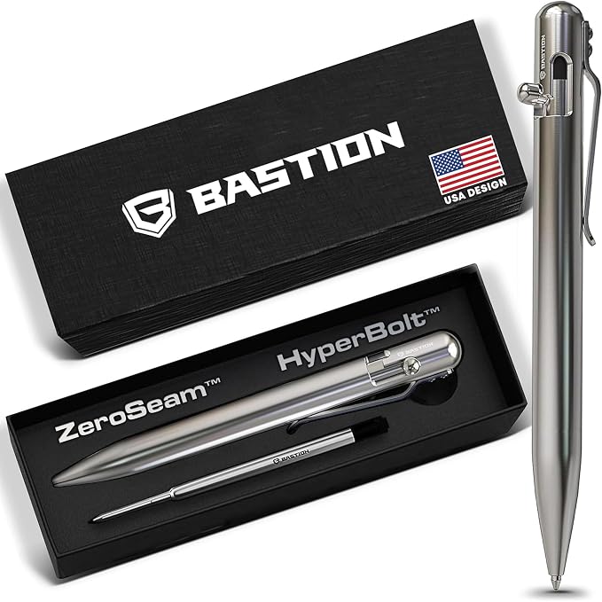 BASTION Bolt Action Pen, Stainless Steel Silver, HyperBolt & ZeroSeam EDC Pen, Refillable Metal Writing Pen, Premium Graduation Gift, Executive Pocket Pen