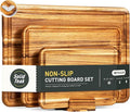 Wooden Cutting Board 3 Pack Teak Wood Cutting Boards for Kitchen Non Slip | Heavy Duty, Non Toxic Slip, Solid Thick, Wood Haus Chopping Board, Extra Large Big Small, Meat Best, Wooden Charcuterie Board