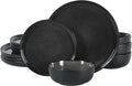 Gibson Elite Tahoe Sunset 12 Piece Stoneware Reactive Glaze (Service for 4) Ceramic Plates and Bowls Dinnerware Set - Black