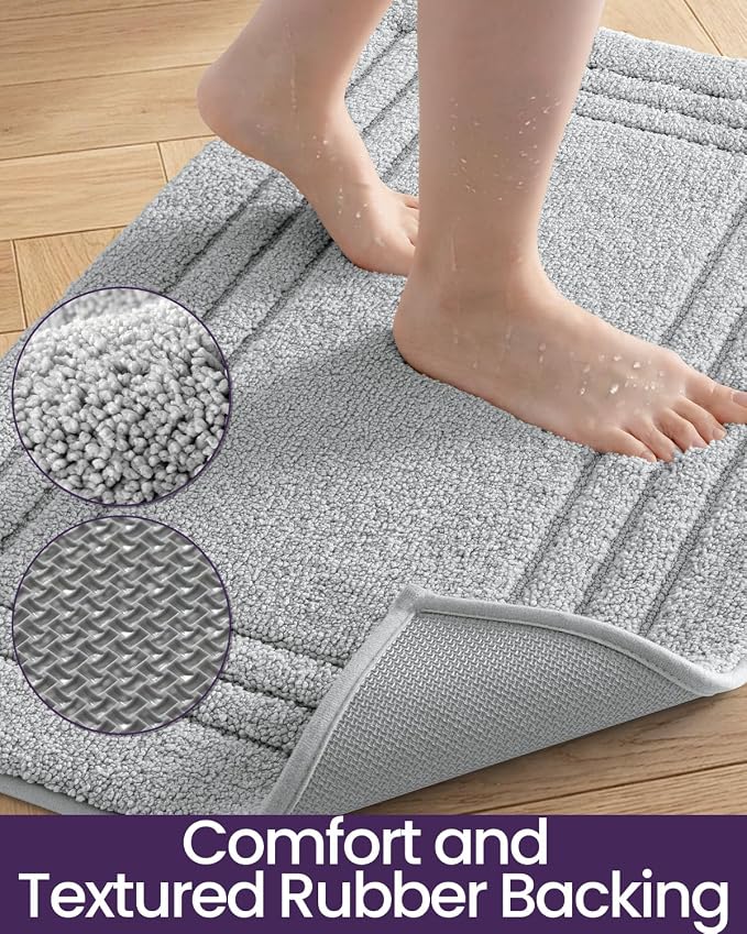 DEXI Bath Mats Bathroom Rug Non Slip Bathmat, 36x24 Light Grey | Large Soft Microfiber Carpet, Washable, Absorbent Quick Dry for Shower Floor Sink