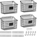 Wall Basket with Label Plate & 5 S-Hooks –4 Pack Hanging Wire Basket for Organizing, Wall Storage for Kitchen, Bathroom, Pantry, Laundry, RV – Hanging Wall Basket, Metal
