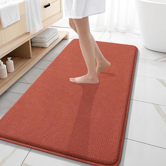 OLANLY Memory Foam Bathroom Runner Rugs 47x20, Long Mats, Rustic Terracotta | Soft Quick Dry Bath Mats, Non-Slip, Absorbent Machine Washable Mat for Bathroom Floor, Tub and Shower, Home Decor Accessories