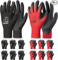 toolant Crinkle Latex Work Gloves Bulk, Rubber Coated Safety Work Gloves for Men and Women, 12 Pairs for Construction, Gardening, Warehouse (Black & Red, XX-Large)