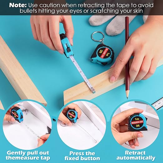 Kanayu 50 Pcs Mini Tape Measure Keychains 3 ft Small Retractable Measuring Tape Bulk with Lock Steel Easy Read Pocket for Birthday Party Favors Daily Use (Aqua Blue)