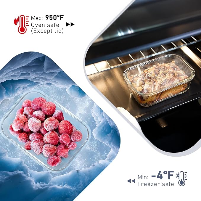 10-Pack Glass Food Storage Containers with Tempered Glass Lids – Borosilicate, Airtight, Oven-Safe (-4°F~950°F), BPA-Free, 4.4 & 1.6 Cup, Leak-Proof, Dishwasher Safe (Gray)