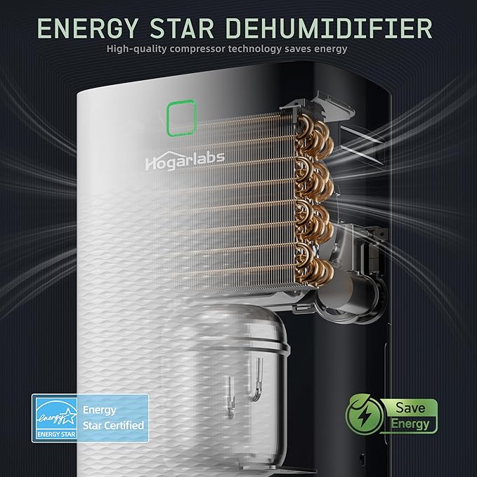 HOGARLABS 50 Pint Smart Dehumidifiers for Home and Basements, with 3 Working Modes, Overflow Protection, and Auto Shut off Restart. Ultra Silent Dehumidifier with Drain Hose and Digital Control Panel.
