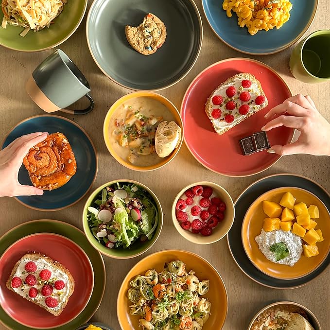 Mora Ceramic Artisan Matte Large Pasta Bowls 30oz, Set of 4 - Serving, Salad, Dinner, etc Kitchen Plate/Wide Bowl - Microwave, Oven, Dishwasher Safe - Modern Porcelain Stoneware Dishes, Safari Colors