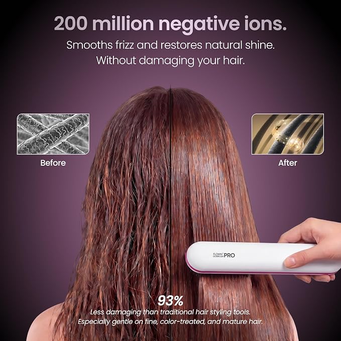 flown® Original Go Brush PRO [Five Minutes Hair Styling Routine] - No Damage Heat Brush with USB-C Charger - Electric Travel Pocket Brush for All Hair Types - White (Formerly Numoya)