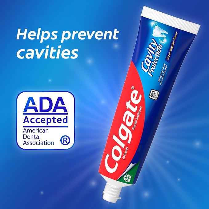 Colgate Cavity Protection Fluoride Toothpaste, Mint, 6 Pack, 6 oz | Bulk Anticavity Adult Toothpaste, Fights Cavities, Enamel Strengthening, ADA Accepted, Great Regular Mint Flavor