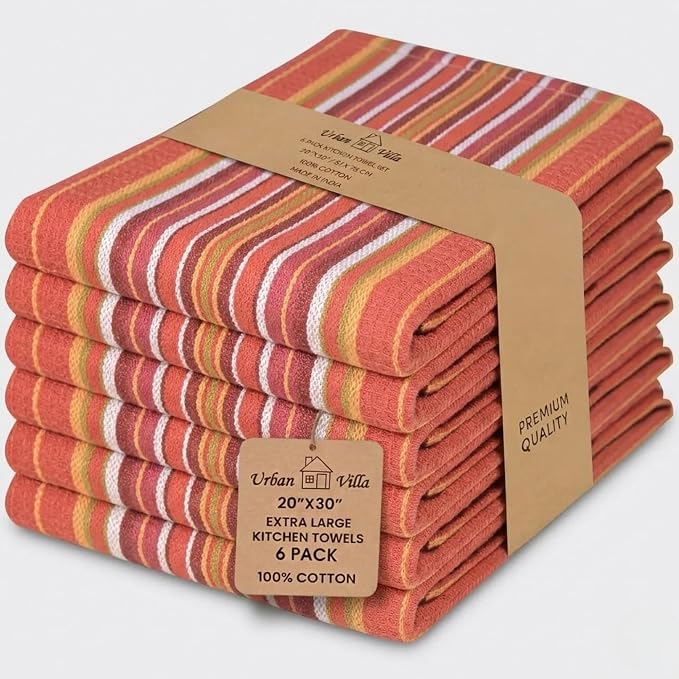 Urban Villa Kitchen Towels Cotton Dish Towels 20”x30” (Set of 6) Rust
