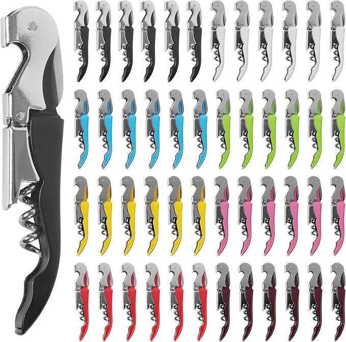 48 Pack Colorful Corkscrew Wine Openers Upgraded Heavy Duty Stainless Steel Wine Opener Bulk Double Hinged Wine Key for Serves Waiters Bartenders Party Wine Opener Favor (Colorful)