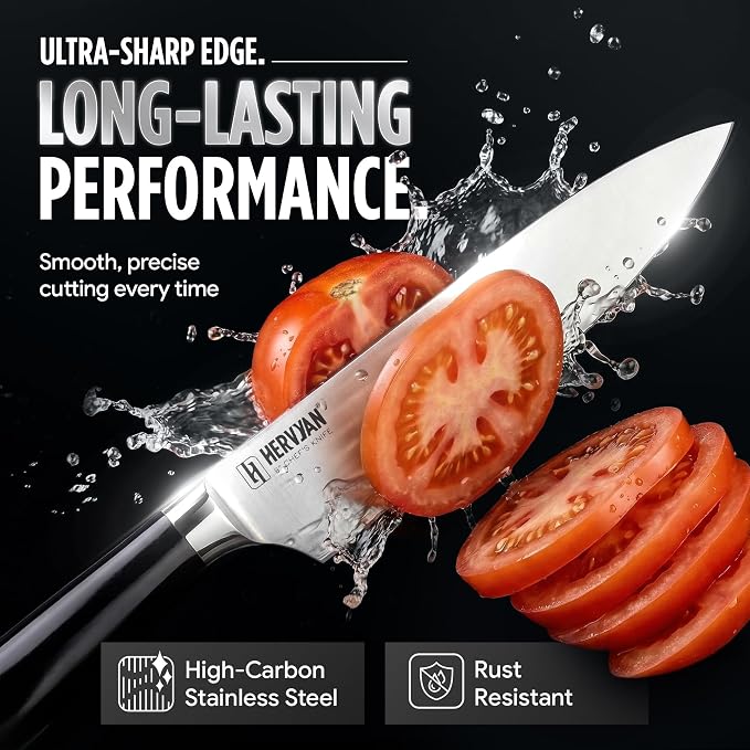 Chef Knife, 8 Inch High Carbon Stainless Steel Sharp Kitchen Knife with Ergonomic Pakkawood,Gift Box for Family & Restaurants 8-Inch Chef Knife, High-Carbon Stainless Steel Kitchen Knife