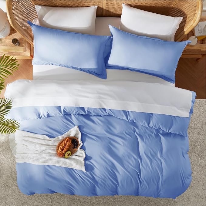 Nestl Calm Blue Duvet Cover Full Size - Soft Double Brushed Full Size Duvet Cover Set, 3 Piece, with Button Closure, 1 Duvet Cover 80x90 inches and 2 Pillow Shams