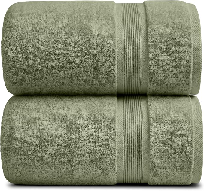 Luxury Bamboo Rayon Oversized Bath Towel Set | 2-Pack | Ultra Soft | Green | 35% Bamboo Rayon - 65% Zero Twist Cotton | Absorbent Quick-Dry Towels for Bathroom | Ultra Soft | OEKO-TEX Standard 100