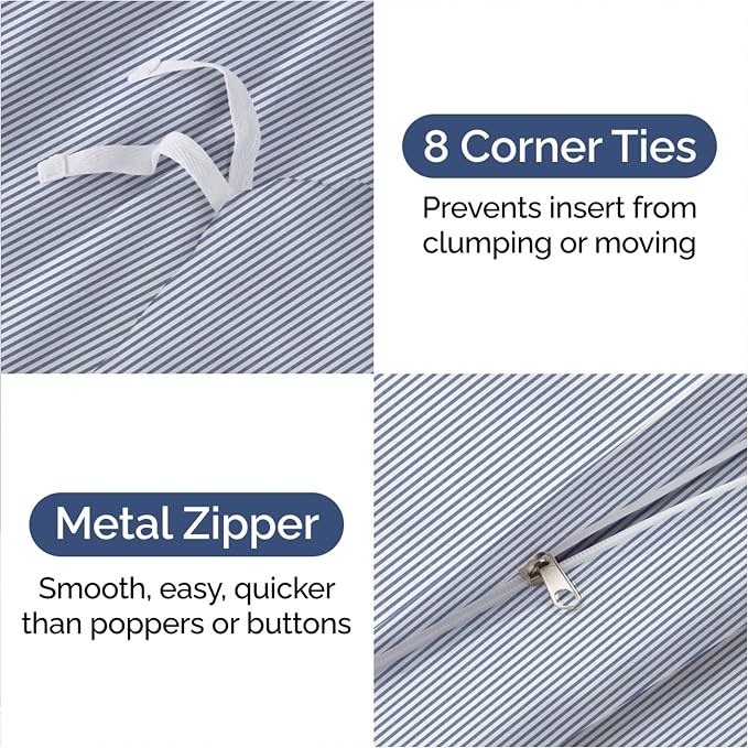 Duvet Cover Full Size Set - Extra Soft Full Duvet Cover 80" x 90" with 2 Pillow Shams for Women, Men, Kids & Teens - Hotel Luxury w/ Zipper Closures & Ties - Comfy, Cozy & Breathable (Blue Stripes)