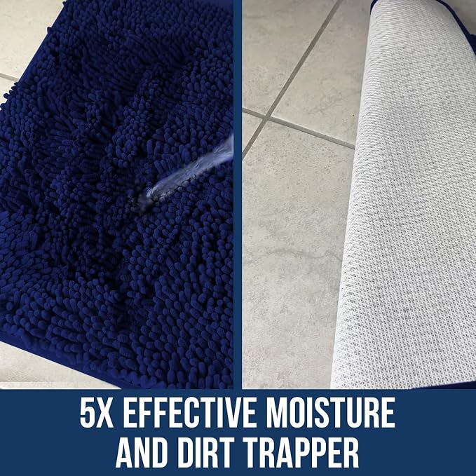 Muddy Mat® | Chenille Bathroom Rugs Quick Dry Microfiber Mats Non Slip Washable, Extra Thick, Soft and Highly Absorbent Bath Mats for Bathroom, Kitchen, and Shower Floor - Navy Blue 36"x60"
