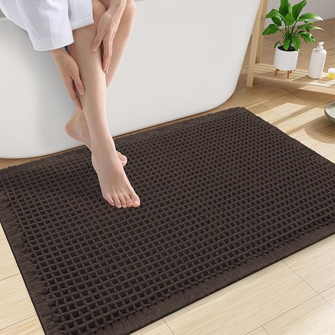 Smiry Waffle Bath Mat 30x20, Extra Soft Absorbent Bathroom Rugs, Non Slip Machine Washable Quick Dry Bath Rugs for Bathroom Floor, Tub, Shower, Home Decor Accessories, Chocolate