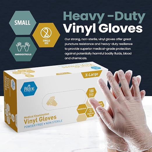 MED PRIDE Vinyl Exam Medical Gloves,Powder & Latex-Free,X-Large,100-Count