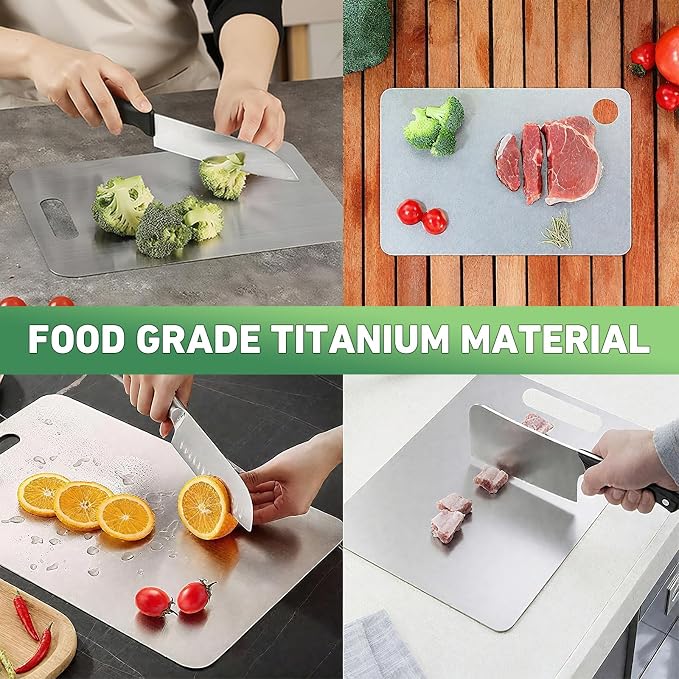 Katori Titanium Cutting Board, New 100% Pure Titanium Cutting Boards for Kitchen, Double Sided Food Metal Chopping Board, Non Toxic Dishwasher Safe Durable Metal Cut for Meat Fruit Vegetable(S+M+L)