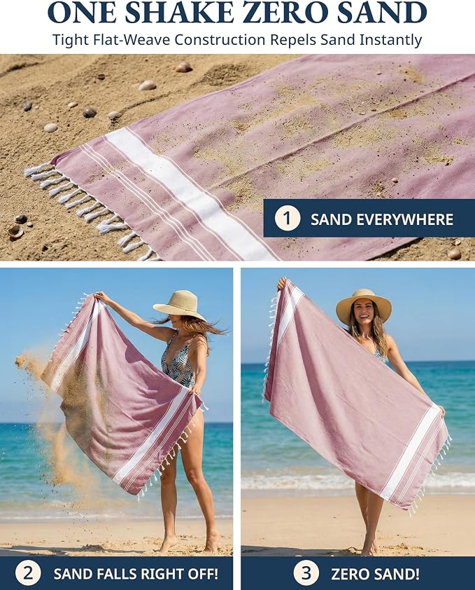 LANE LINEN Beach Towel 4 Pcs, Turkish Beach Towel Set, Soft - Cashmere Rose | Pre-Washed Pool Towels - 39"x71", Vacation Essential - Machine Washable, Travel & Camping - Super Absorbent, Reinforced Hems