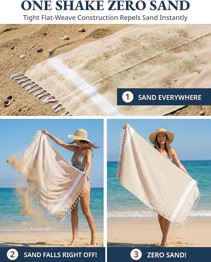 LANE LINEN Beach Towel 4 Pack, Oversized Beach Towels for Adults - Beige | Lightweight Travel Beach Towels - Pre-Washed for Soft Hand Feel - 39"x71", Vacation Essential - Machine Washable, Gym & Yoga