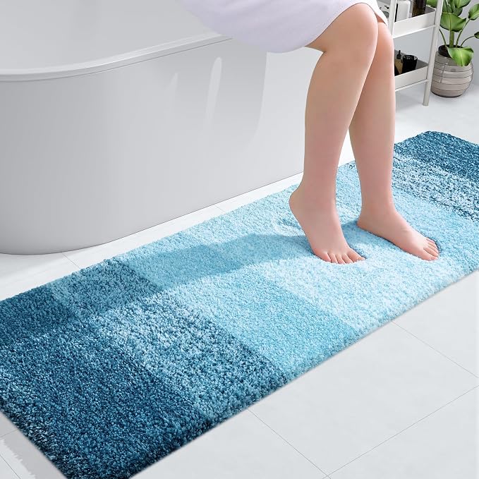 OLANLY Bathroom Runner Rugs Mat 59x20, Extra Soft Absorbent Microfiber Bath Rugs, Rubber Backing, Quick Dry, Washable Long Bath Mats for Bathroom, Tub and Shower, Home Decor Accessories, Peacock Blue