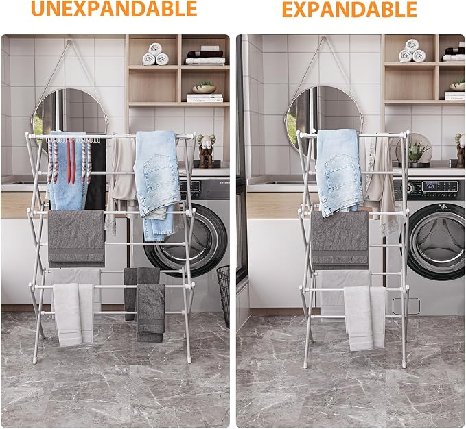 3-Tier Clothes Drying Rack Drying Rack Clothing Pure White-1pack | for Laundry - 40" x 28.8" x 14.2", Space Saving Foldable Household Indoor&Outdoor