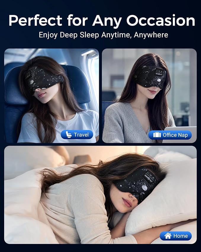MUSICOZY Sleep Headphones Bluetooth Sleep with Headphones Eye Wireless Bluetooth 5.4 with Adjustable Headband Total Blackout for All Night Sleep, Travel & Nap