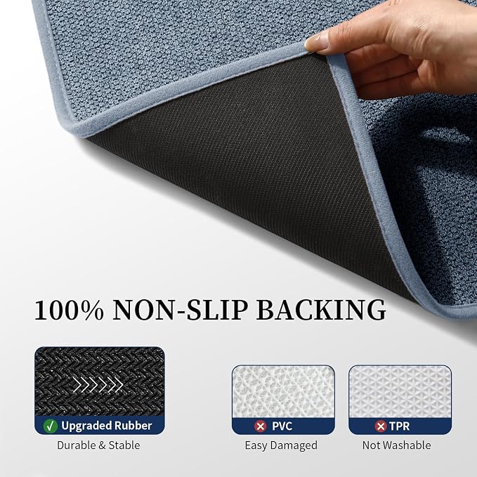 YIHOUSE Long Large Bathroom Rugs Sets 2 Piece, Quick Dry Thin Bath Mat, Non Slip Absorbent Machine Washable, Bath Runner Rug for Tub Sink Home Decor (24"x36" + 24"x59",Navy Blue)
