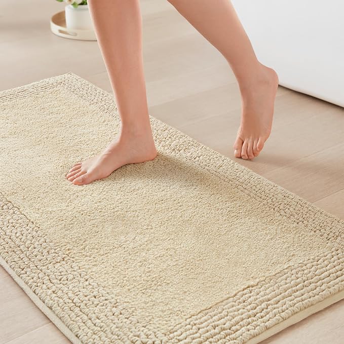 Madison Park Splendor Reversible 100% Cotton Bath Rug, 24 x 44, Natural | Tufted Bathroom Mat, 3000 GSM, Hotel Quality, Luxurious Plush, Medium Pile, Absorbent, Quick Dry, OEKO-TEX, Shower Room Décor