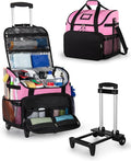 Marscamd Large Rolling Cleaning Caddy Bag with Detachable Trolley, Cleaning Supplies Organizer with Wheels for Housekeepers, Pink