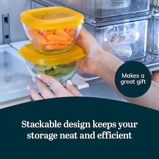 Libbey Serve It Glass Storage Bowls Set of 14 Stackable 2,6,8 Cup Food Storage Containers with Sung Fit Lids, Glass Bowls Set for Snacks, Leftover or Meal Prep