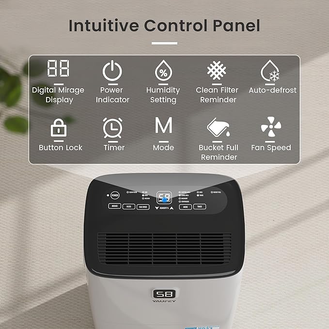 Yaufey 5000 Sq.Ft. Energy Star Certified Dehumidifier, Max 80 Pints Dehumidifier for Basement with Drain Hose, Smart Compressor with Intelligent Humidity Control, Dehumidifiers for Home Bedroom