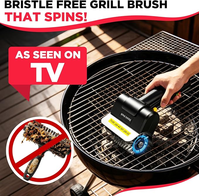 Electric BBQ Grill Brush, Rechargeable Grill Cleaning Brush with High-Speed Motor, Replacement Brush, Heavy Duty Stainless Steel Bristles, Automatic Barbecue Grate Cleaner Tool,Perfect BBQ Accessories