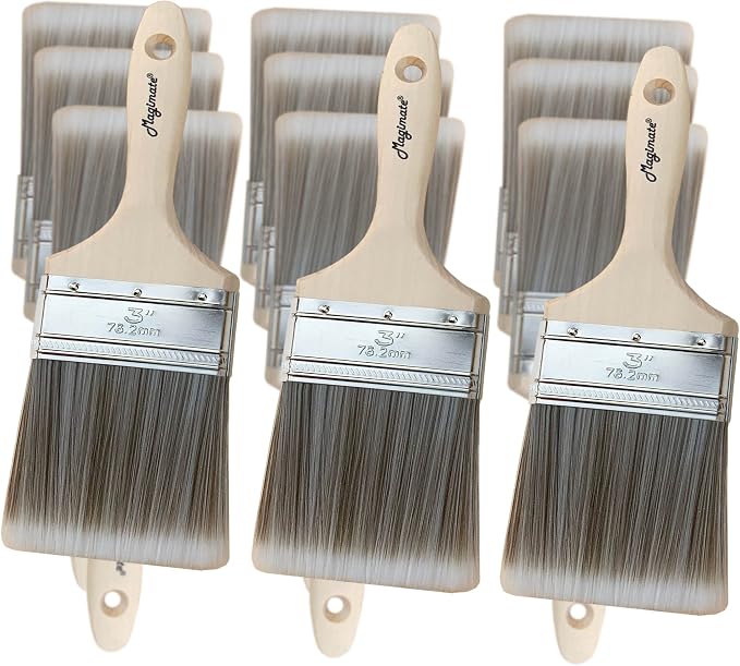 Magimate 3-Inch (76mm) Double Thick Chip Paint Brush – Versatile Wood Handle Stain Brush for Furniture, Walls, Fences, and Murals, Wide Gesso, Plaster, Polyurethane and Varnish Paintbrush - Pack of 12