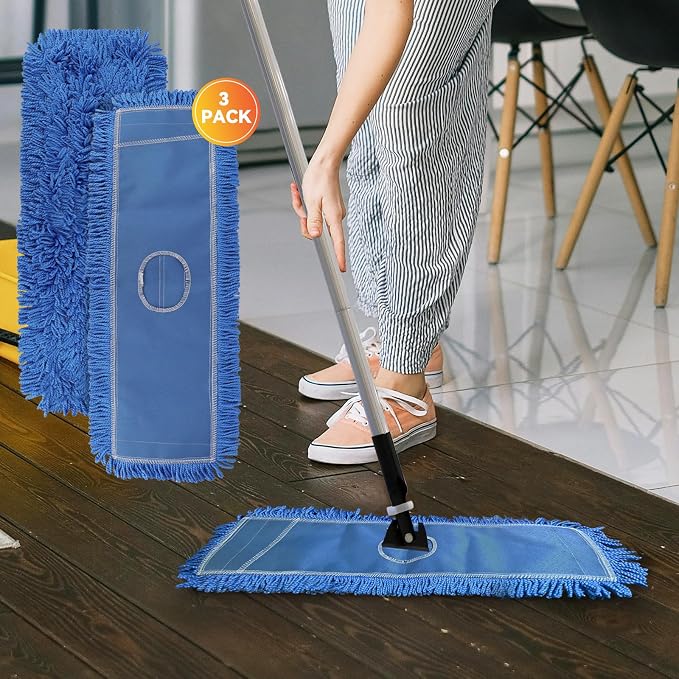 18 Inch Dust Mop Head: Replacement Medium Washable Commercial Mop Head Sweeper and Janitorial Replacement Blue