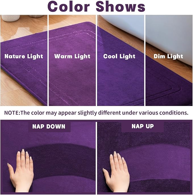 YIHOUSE Memory Foam Bath Mat Set, Bathroom Rugs Sets 2 Pieces, Non Slip Bath Mats for Bathroom, Super Soft and Water Absorbent Bath Rug Set, Machine Washable U Shape Rug,Purple