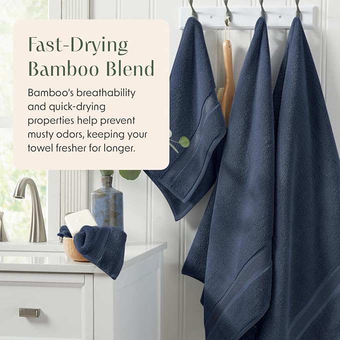 Luxury Bamboo Rayon Oversized Bath Towel Set | 2-Pack | Ultra Soft | Blue | 35% Bamboo Rayon - 65% Zero Twist Cotton | Absorbent Quick-Dry Towels for Bathroom | Ultra Soft | OEKO-TEX Standard 100
