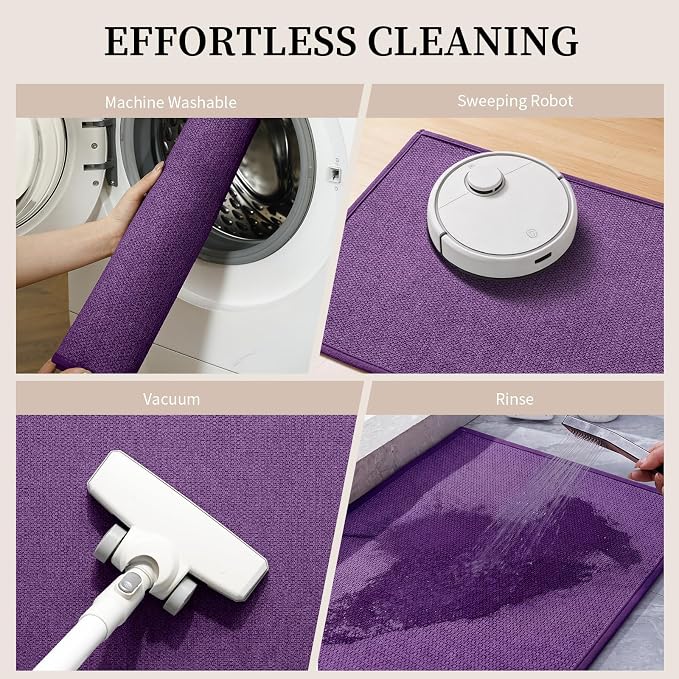 YIHOUSE Purple Toilet Rugs U Shaped 17.5"x24", Quick Dry Non Slip Contour Bath Mat, Absorbent Machine Washable Ultra Thin Bathroom Mats for Toilet Base